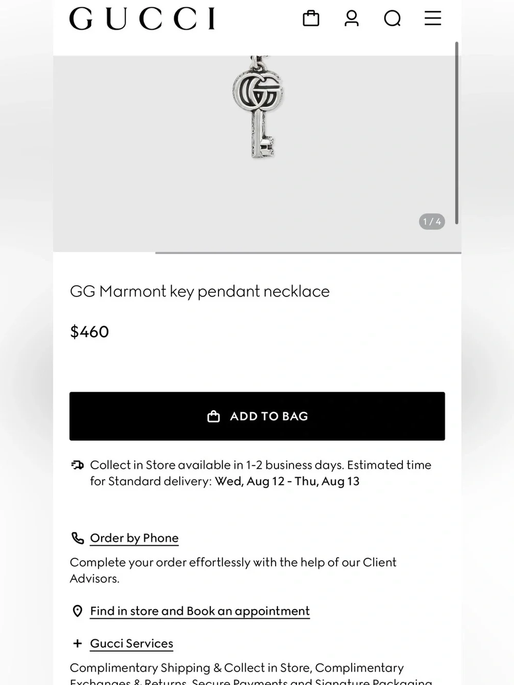 GG Marmont key pendant necklace